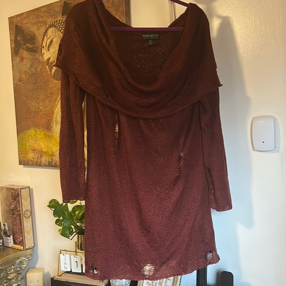 Distressed off the shoulder sweater